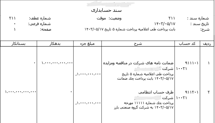 ضمانت نامه حسابداری پیمانکاری