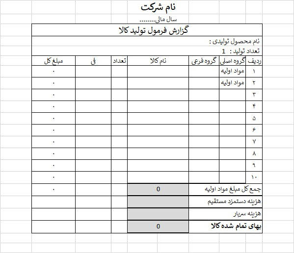 نمونه فرم BOM