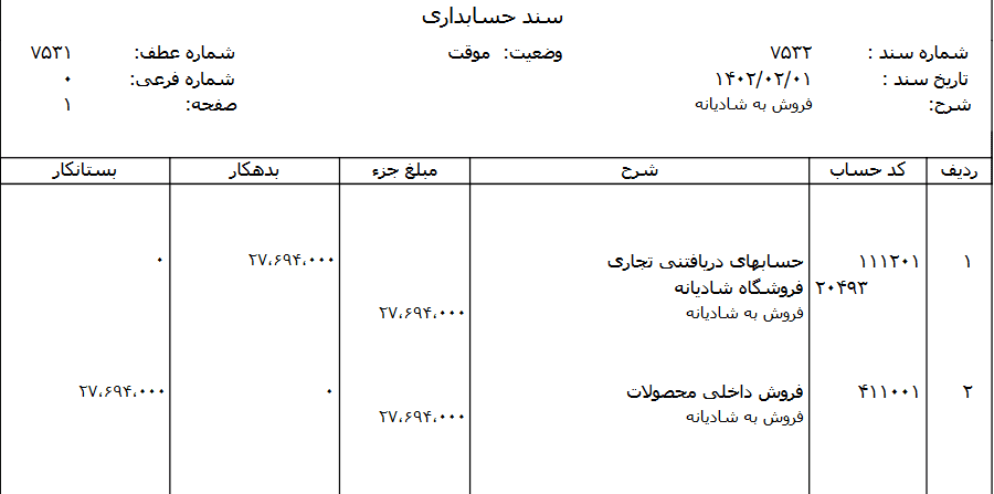 رومش سند تسویه مبلغ فروش